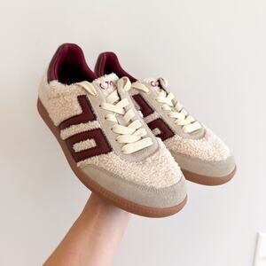 Back 70 Cozy Fleece Pebbled Leather Suede Details Teddy Sneakers Butter/Wine 39